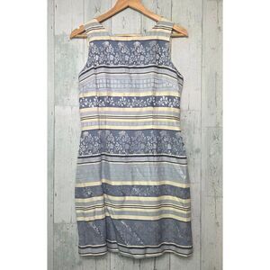 VTG 90s John Roberts Striped Semi-Satin Sheen Floral Block Sleeveless Dress Sz 8